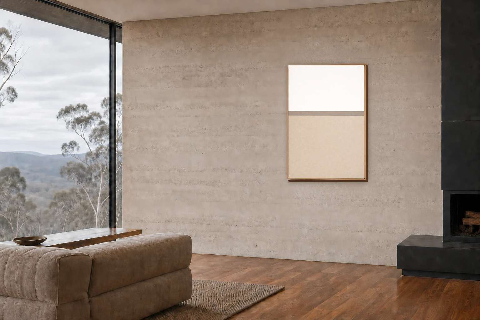 Horizon No. 2 in a Tasmanian Oak frame in a bushland architectural living room